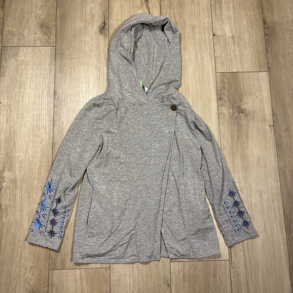 Garnet Hill‎ Girls Jacket Youth Size Large Hooded Gray Embroidered Over Coat